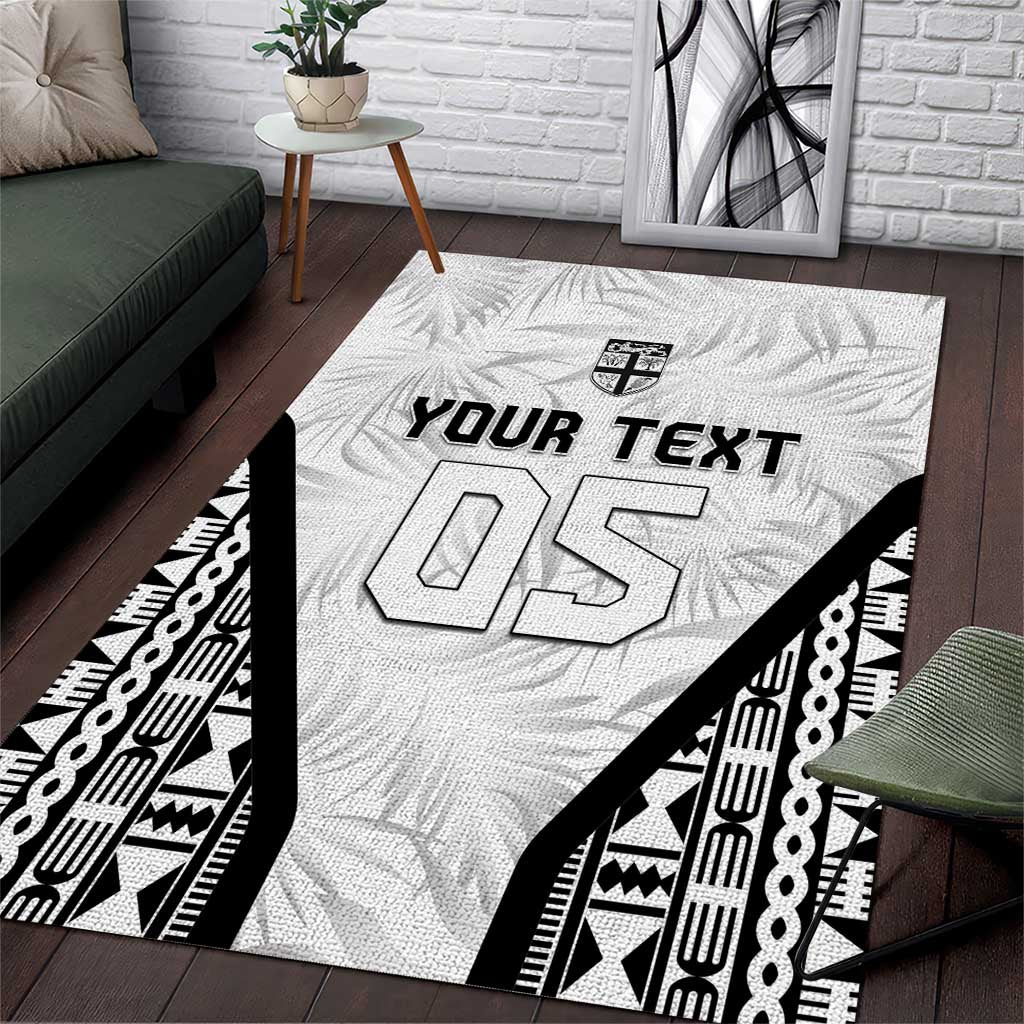 Custom Fiji 2026 Rugby Area Rug Fijian Tapa Pattern LT05 White - Polynesian Pride