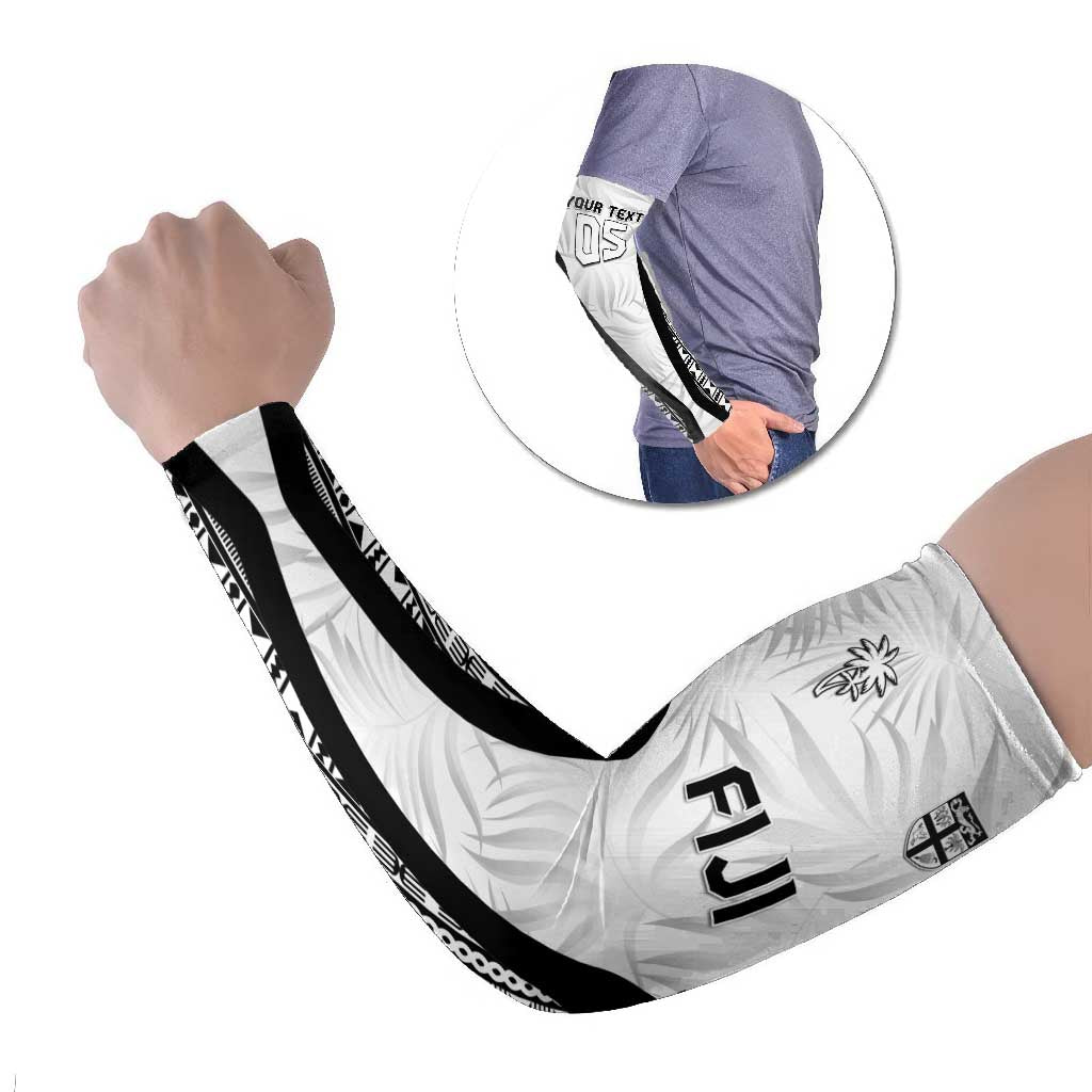 Custom Fiji 2026 Rugby Arm Sleeves Fijian Tapa Pattern LT05 Set of 2 White - Polynesian Pride