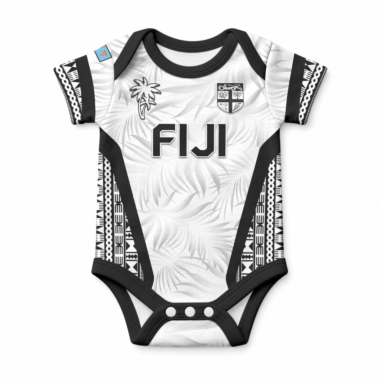 Custom Fiji 2026 Rugby Baby Onesie Fijian Tapa Pattern LT05 White - Polynesian Pride