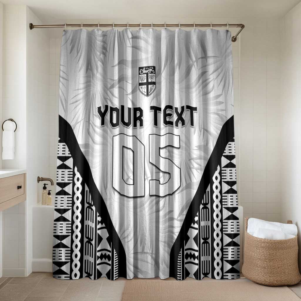 Custom Fiji 2026 Rugby Bathroom Set Fijian Tapa Pattern LT05 Shower Curtain Only White - Polynesian Pride