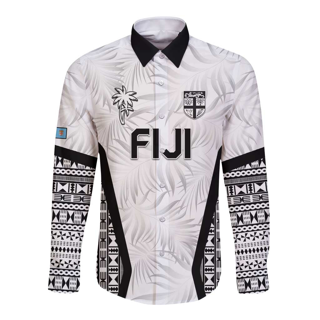 Custom Fiji 2026 Rugby Long Sleeve Button Shirt Fijian Tapa Pattern LT05 Unisex White - Polynesian Pride