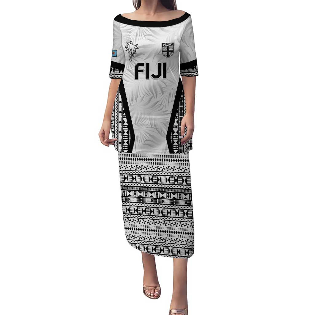 Custom Fiji 2026 Rugby Puletasi Fijian Tapa Pattern LT05 Long Dress White - Polynesian Pride