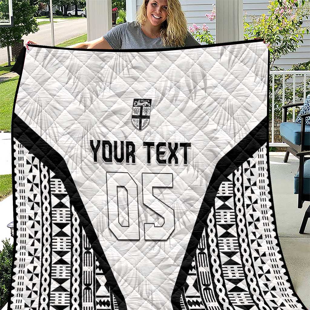 Custom Fiji 2026 Rugby Quilt Fijian Tapa Pattern LT05 White - Polynesian Pride