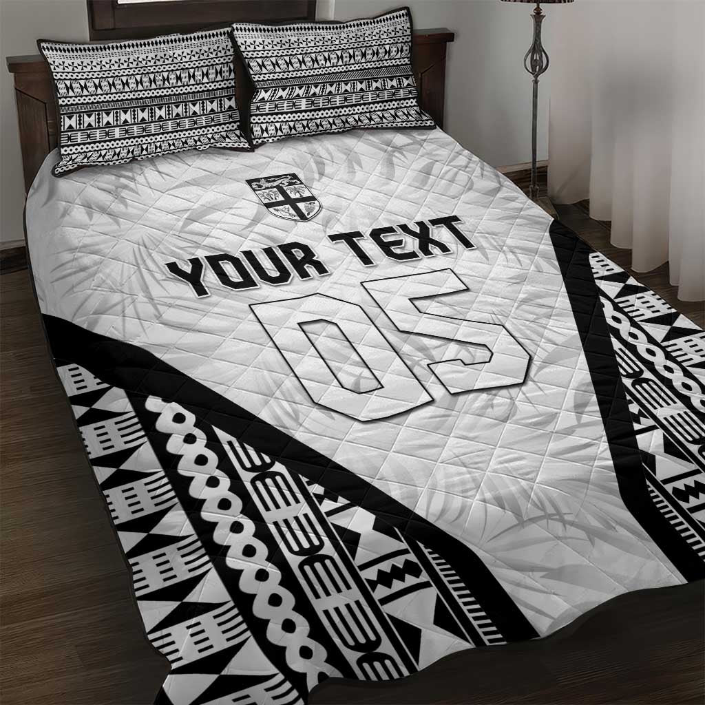 Custom Fiji 2026 Rugby Quilt Bed Set Fijian Tapa Pattern LT05 White - Polynesian Pride
