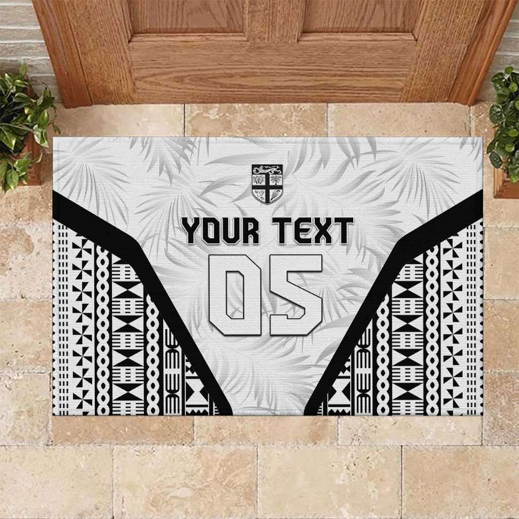 Custom Fiji 2026 Rugby Rubber Doormat Fijian Tapa Pattern LT05 White - Polynesian Pride