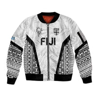 Custom Fiji 2026 Rugby Sleeve Zip Bomber Jacket Fijian Tapa Pattern LT05 Unisex White - Polynesian Pride