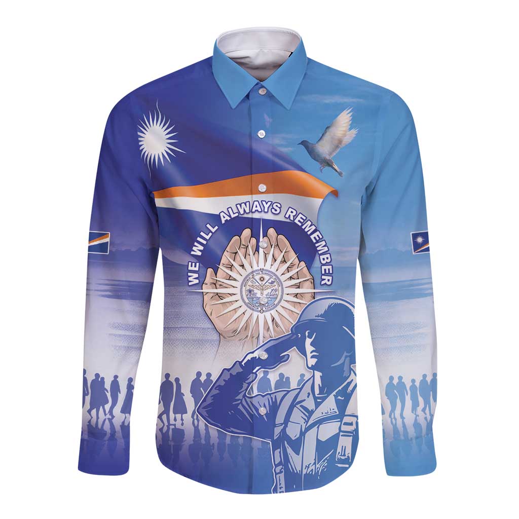 Personalised Marshall Islands Remembrance Day Long Sleeve Button Shirt We Will Always Remember LT05 Unisex Blue - Polynesian Pride