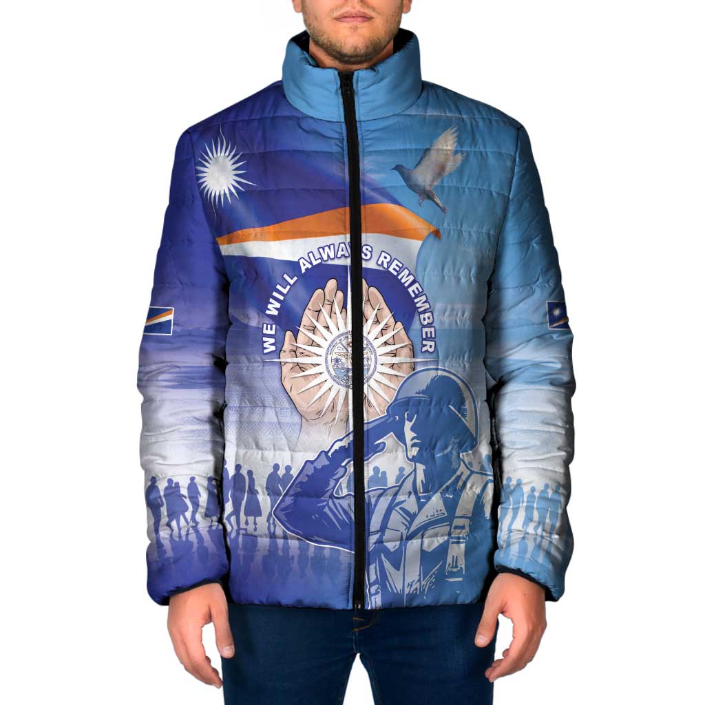 Personalised Marshall Islands Remembrance Day Padded Jacket We Will Always Remember LT05 Men Blue - Polynesian Pride