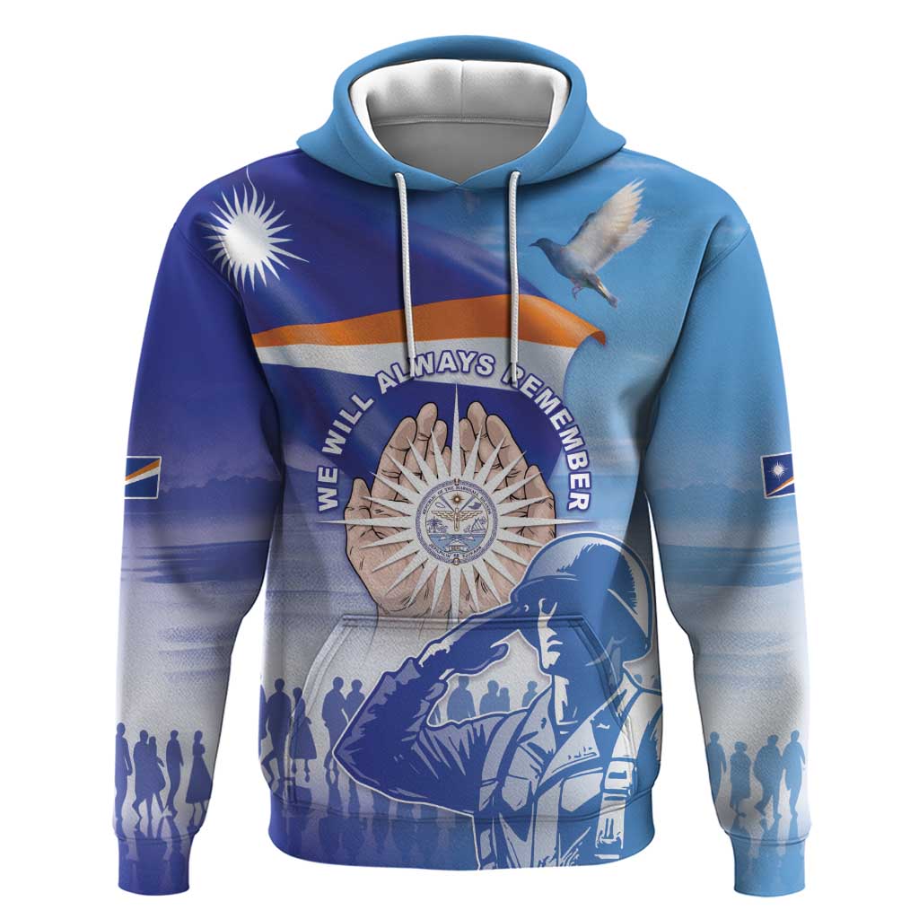 Personalised Marshall Islands Remembrance Day Zip Hoodie We Will Always Remember LT05 Pullover Hoodie Blue - Polynesian Pride