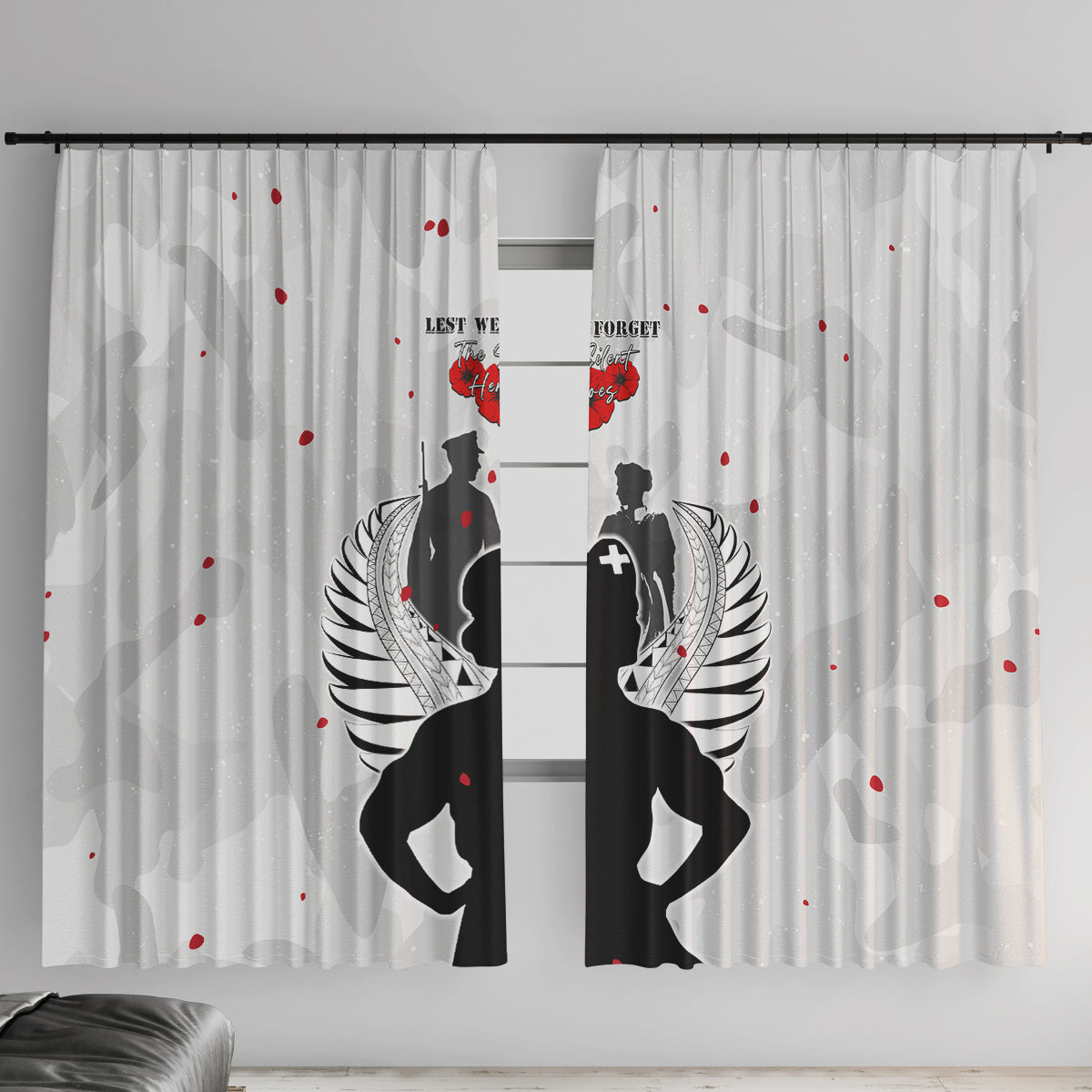 New Zealand ANZAC Day Window Curtain For The Nurse Lest We Forget LT05 With Hooks White - Polynesian Pride