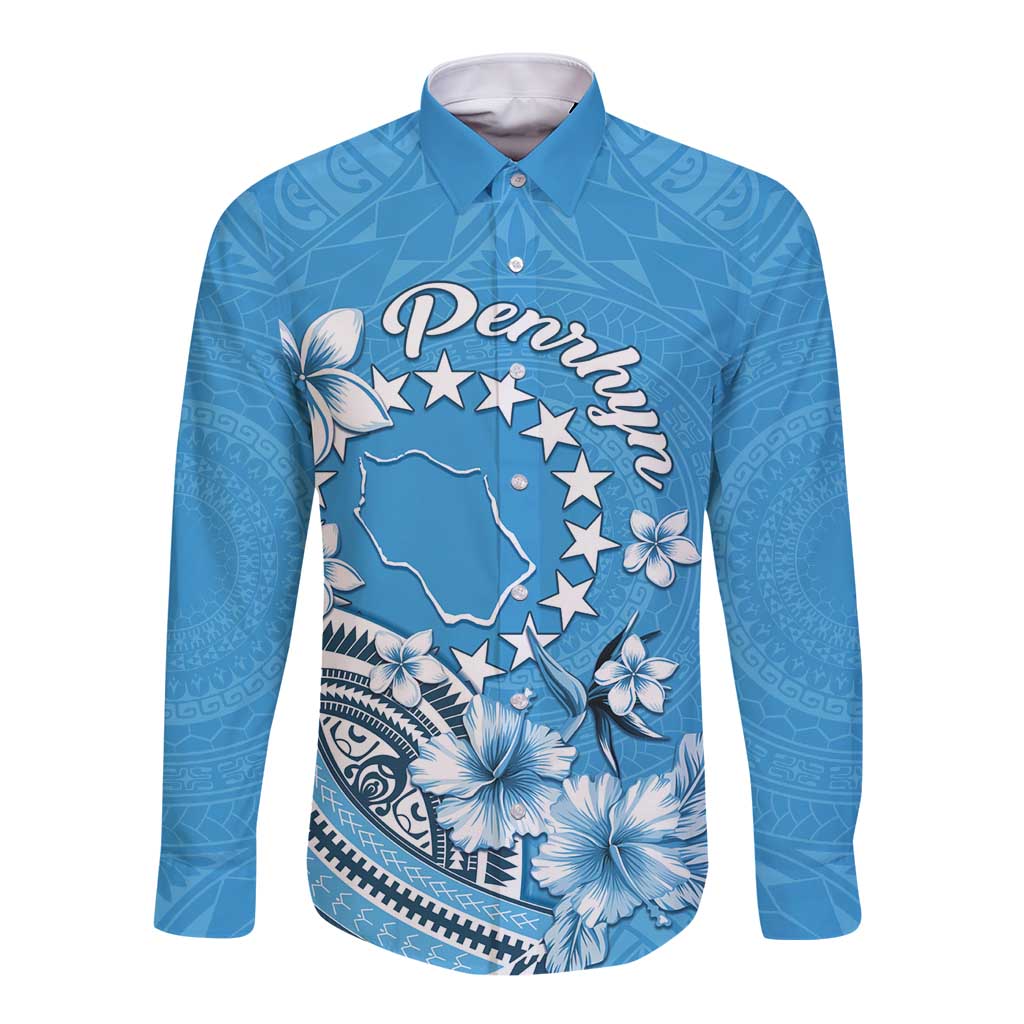 Personalised Penrhyn Gospel Day Long Sleeve Button Shirt Cook Islands Tribal Pattern LT05 Unisex Blue - Polynesian Pride