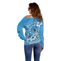 Personalised Penrhyn Gospel Day Off Shoulder Sweater Cook Islands Tribal Pattern LT05 - Polynesian Pride