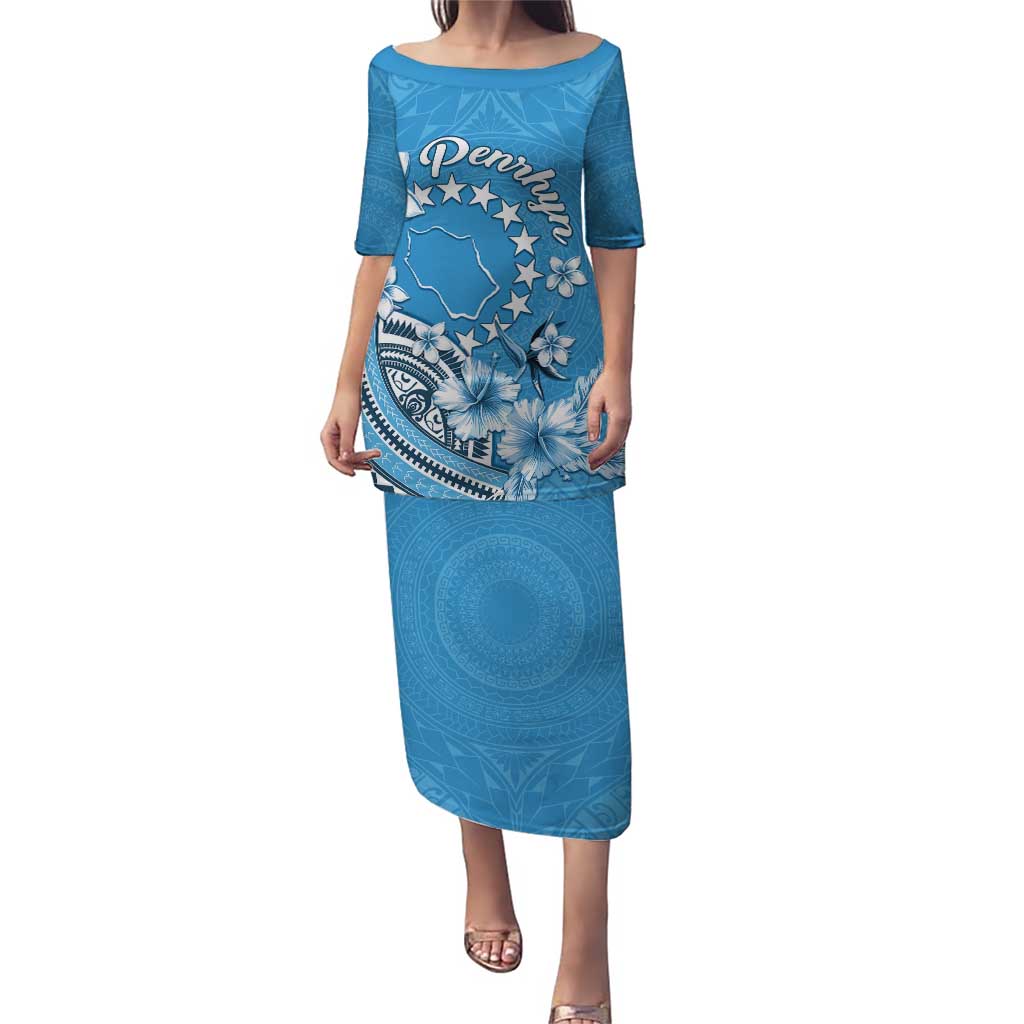 Personalised Penrhyn Gospel Day Puletasi Cook Islands Tribal Pattern LT05 Long Dress Blue - Polynesian Pride