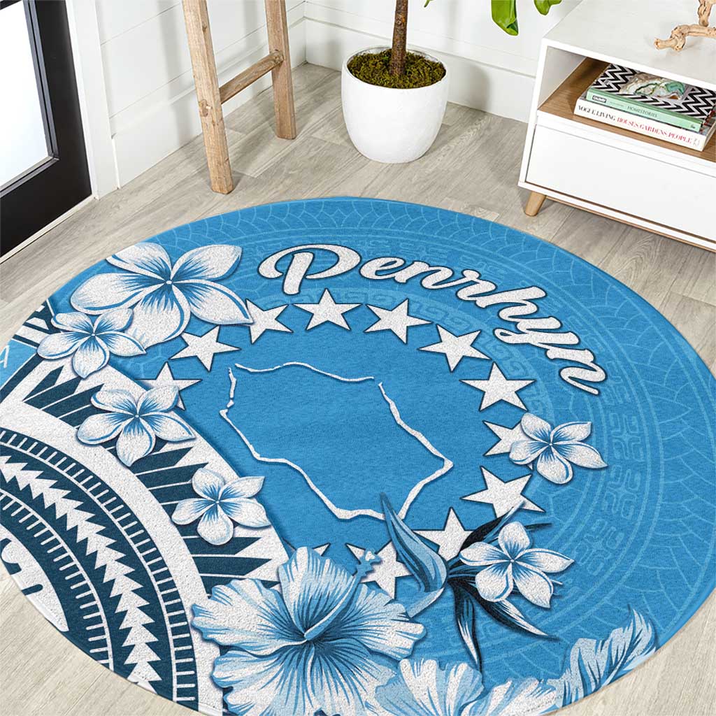 Penrhyn Gospel Day Round Carpet Cook Islands Tribal Pattern LT05 Blue - Polynesian Pride
