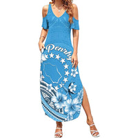 Personalised Penrhyn Gospel Day Summer Maxi Dress Cook Islands Tribal Pattern LT05 Women Blue - Polynesian Pride
