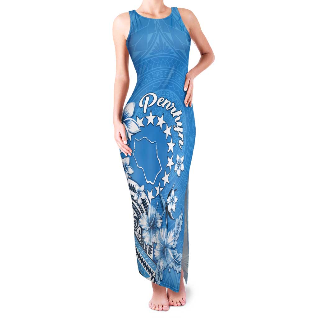 Personalised Penrhyn Gospel Day Tank Maxi Dress Cook Islands Tribal Pattern LT05 Women Blue - Polynesian Pride