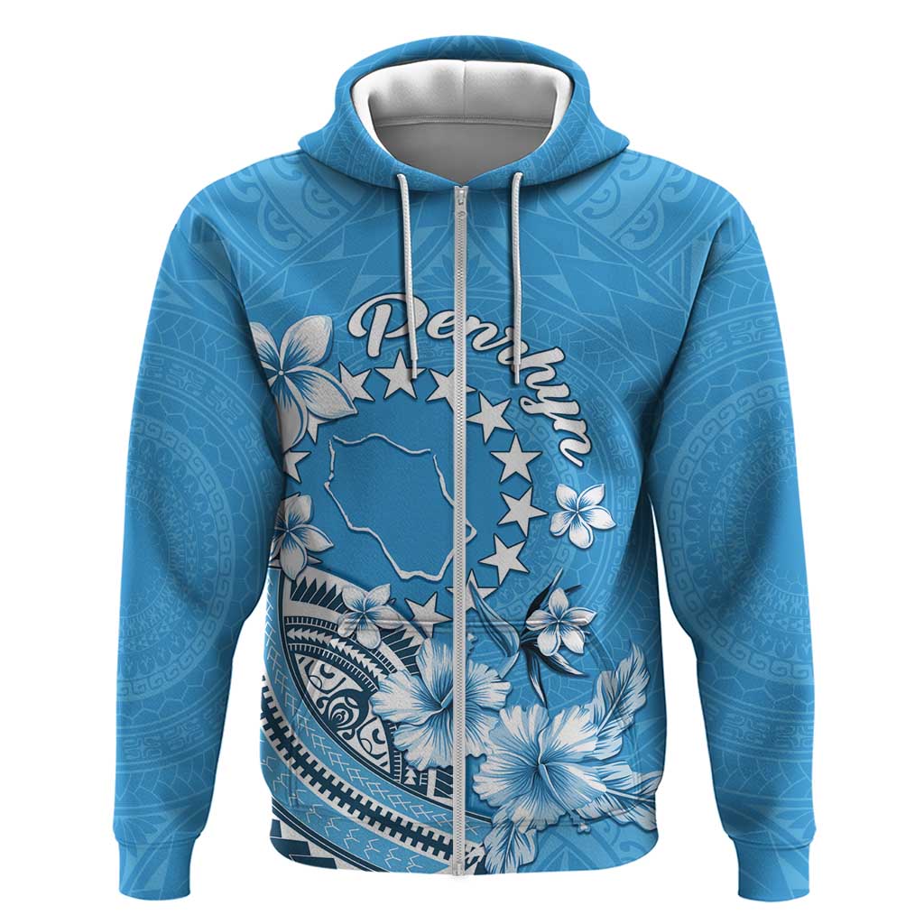 Personalised Penrhyn Gospel Day Zip Hoodie Cook Islands Tribal Pattern LT05 Zip Hoodie Blue - Polynesian Pride