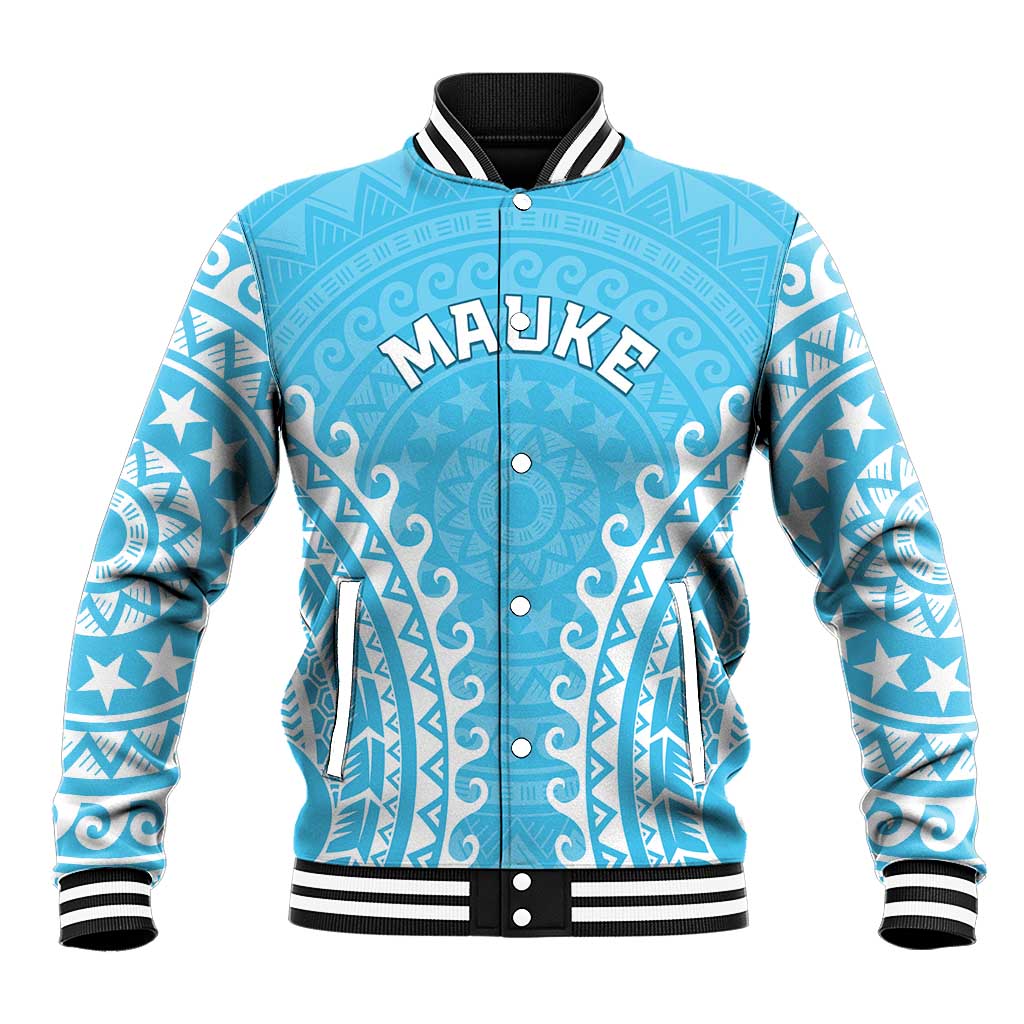 Custom Cook Islands Mauke Baseball Jacket Polynesian Tribal Tattoo LT05 Unisex Baby Blue - Polynesian Pride