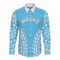 Custom Cook Islands Mauke Long Sleeve Button Shirt Polynesian Tribal Tattoo LT05 Unisex Baby Blue - Polynesian Pride