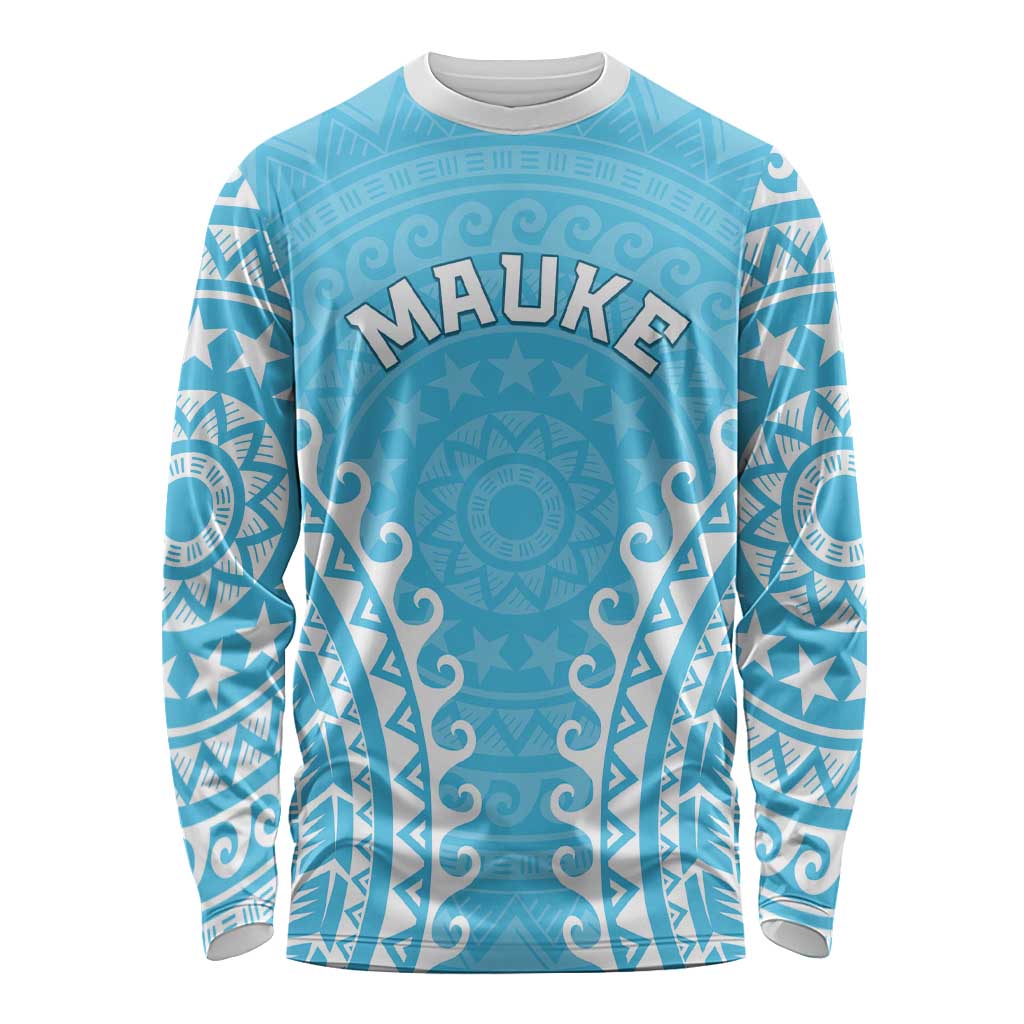 Custom Cook Islands Mauke Long Sleeve Shirt Polynesian Tribal Tattoo LT05 Unisex Baby Blue - Polynesian Pride