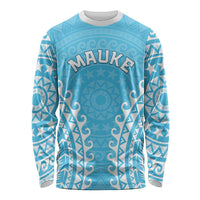 Custom Cook Islands Mauke Long Sleeve Shirt Polynesian Tribal Tattoo LT05 Unisex Baby Blue - Polynesian Pride