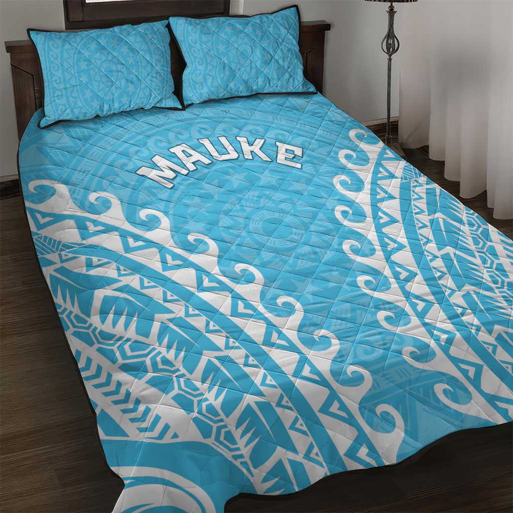 Cook Islands Mauke Quilt Bed Set Polynesian Tribal Tattoo LT05 Baby Blue - Polynesian Pride