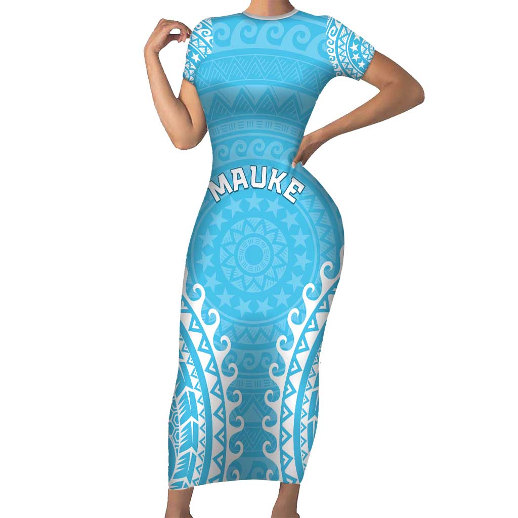 Custom Cook Islands Mauke Short Sleeve Bodycon Dress Polynesian Tribal Tattoo