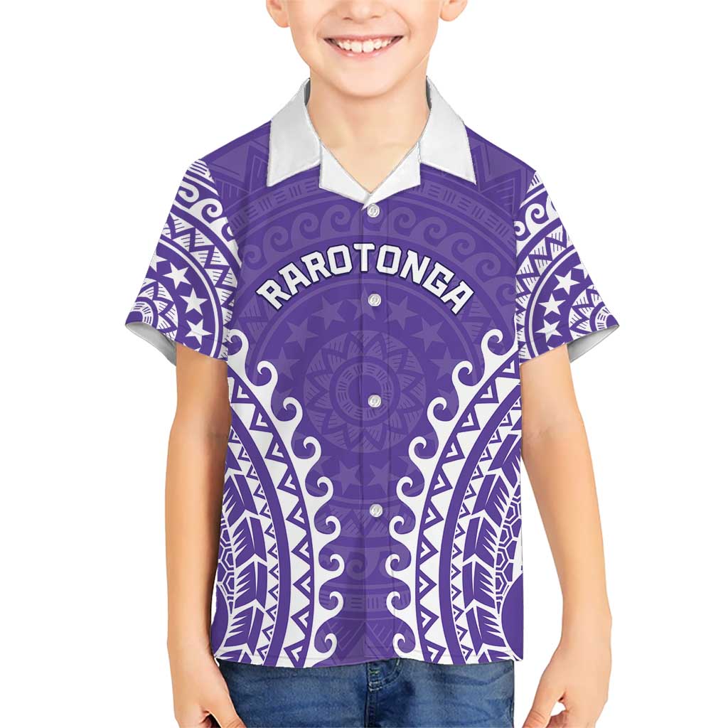 Custom Cook Islands Rarotonga Kid Hawaiian Shirt Polynesian Tribal Tattoo LT05 Kid Purple - Polynesian Pride