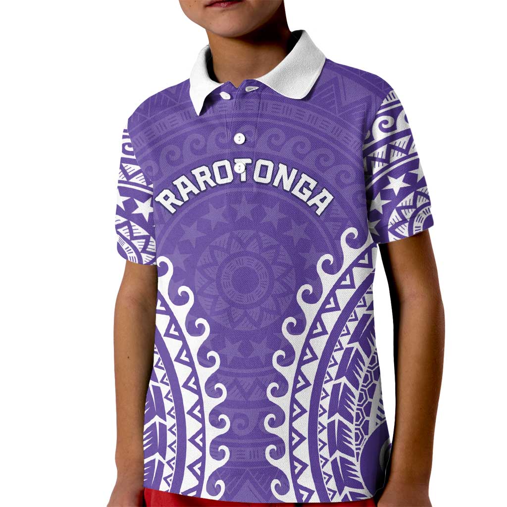 Custom Cook Islands Rarotonga Kid Polo Shirt Polynesian Tribal Tattoo LT05 Kid Purple - Polynesian Pride