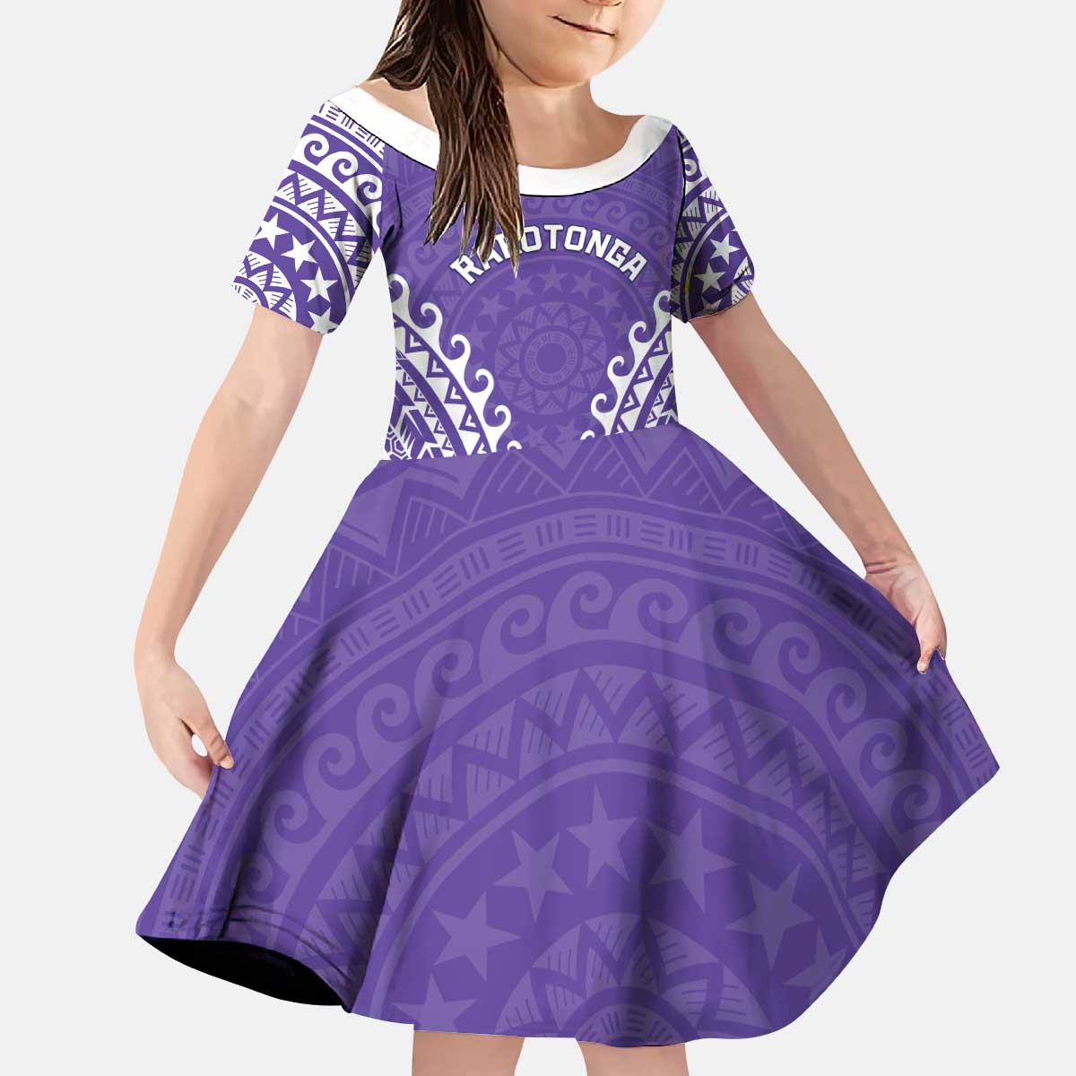 Custom Cook Islands Rarotonga Kid Short Sleeve Dress Polynesian Tribal Tattoo LT05 KID Purple - Polynesian Pride