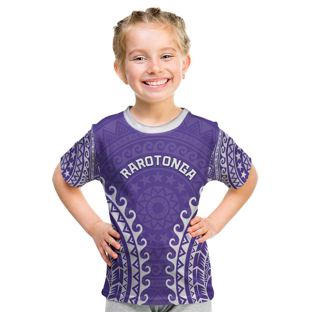 Custom Cook Islands Rarotonga Kid T Shirt Polynesian Tribal Tattoo LT05 Purple - Polynesian Pride
