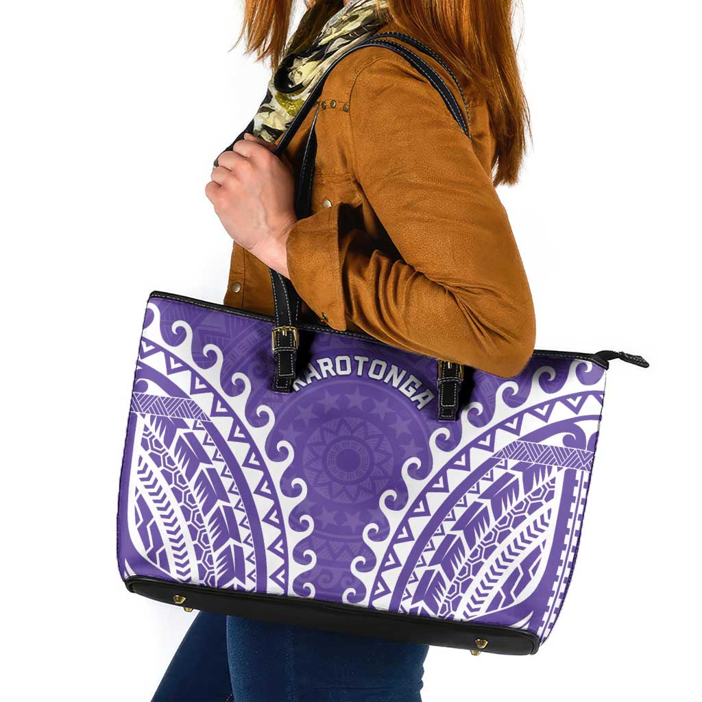 Cook Islands Rarotonga Leather Tote Bag Polynesian Tribal Tattoo LT05 Purple - Polynesian Pride
