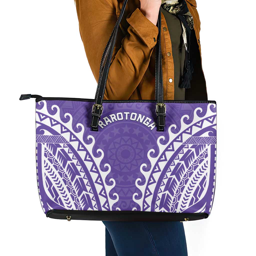 Cook Islands Rarotonga Leather Tote Bag Polynesian Tribal Tattoo LT05 - Polynesian Pride