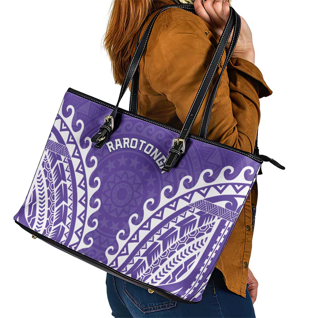 Cook Islands Rarotonga Leather Tote Bag Polynesian Tribal Tattoo LT05 - Polynesian Pride