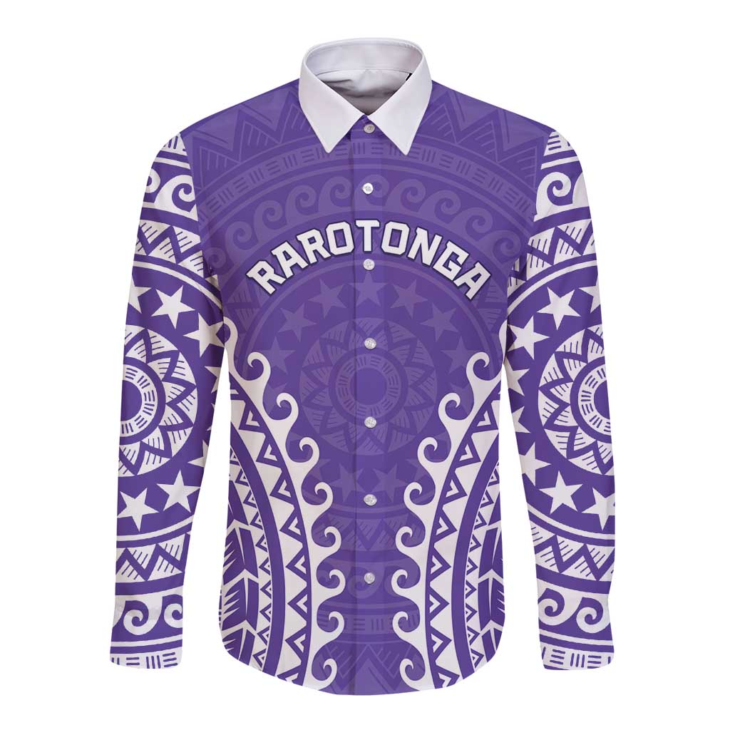 Custom Cook Islands Rarotonga Long Sleeve Button Shirt Polynesian Tribal Tattoo LT05 Unisex Purple - Polynesian Pride