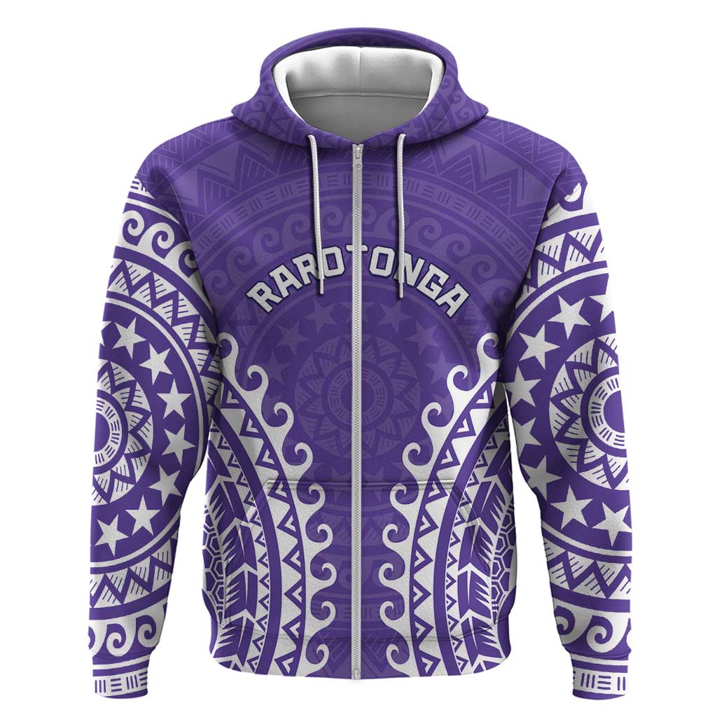 Custom Cook Islands Rarotonga Zip Hoodie Polynesian Tribal Tattoo LT05 Zip Hoodie Purple - Polynesian Pride