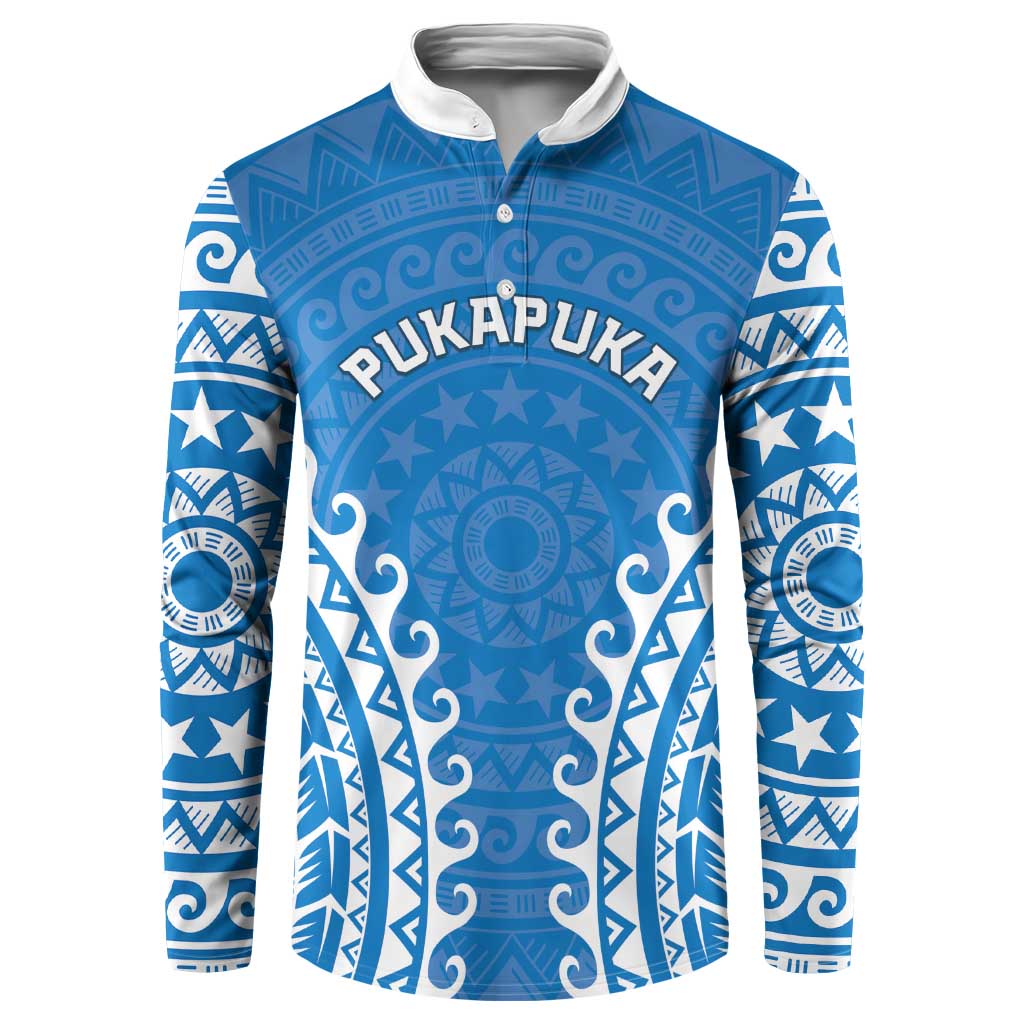 Custom Cook Islands Pukapuka Button Sweatshirt Polynesian Tribal Tattoo LT05 Blue - Polynesian Pride