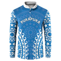 Custom Cook Islands Pukapuka Button Sweatshirt Polynesian Tribal Tattoo LT05 Blue - Polynesian Pride
