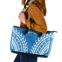 Cook Islands Pukapuka Leather Tote Bag Polynesian Tribal Tattoo LT05 Blue - Polynesian Pride