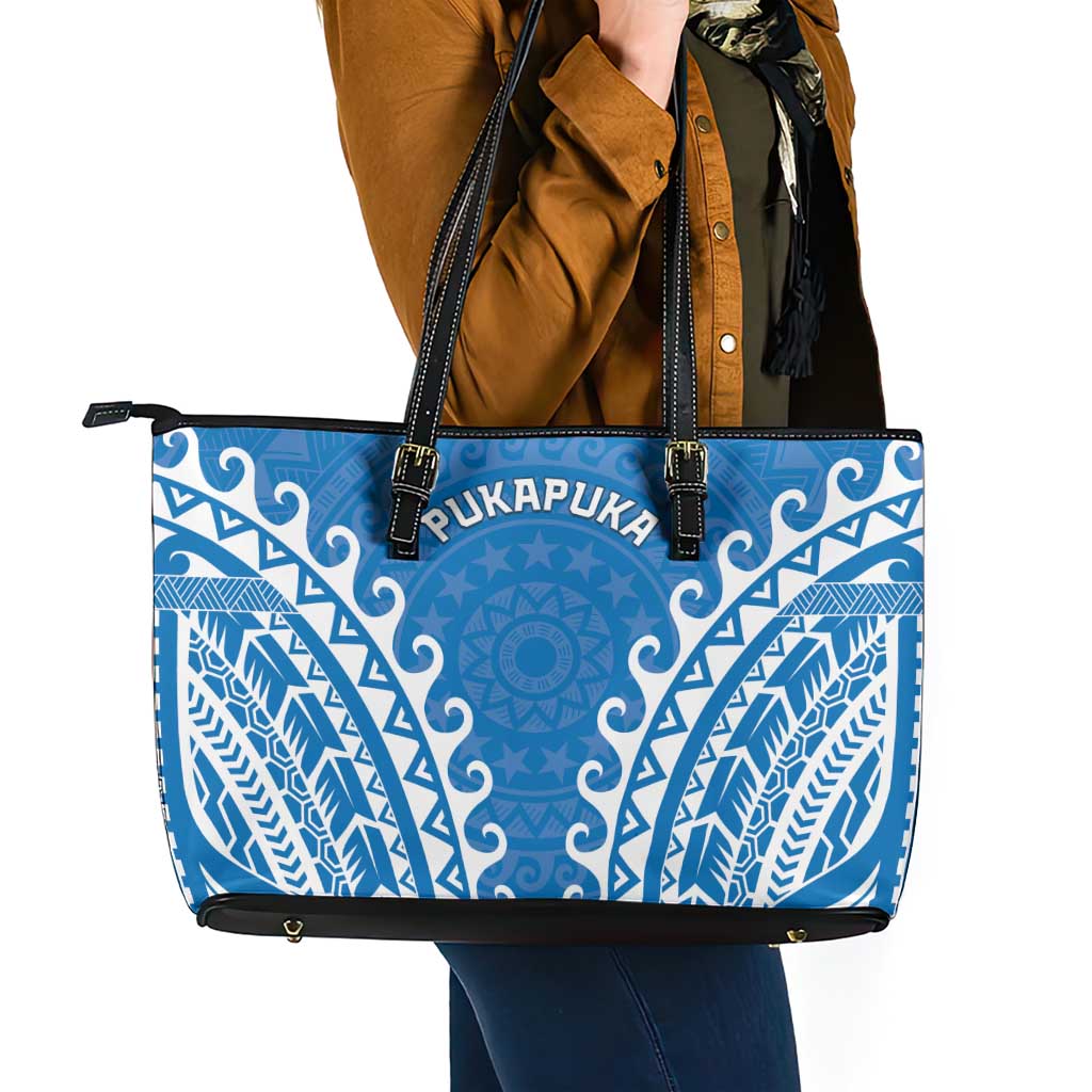 Cook Islands Pukapuka Leather Tote Bag Polynesian Tribal Tattoo LT05 - Polynesian Pride