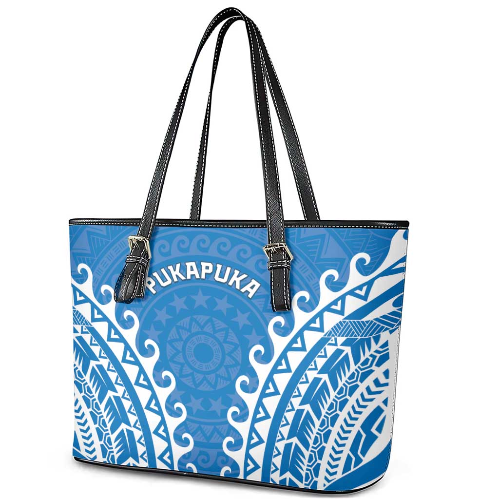 Cook Islands Pukapuka Leather Tote Bag Polynesian Tribal Tattoo LT05 - Polynesian Pride