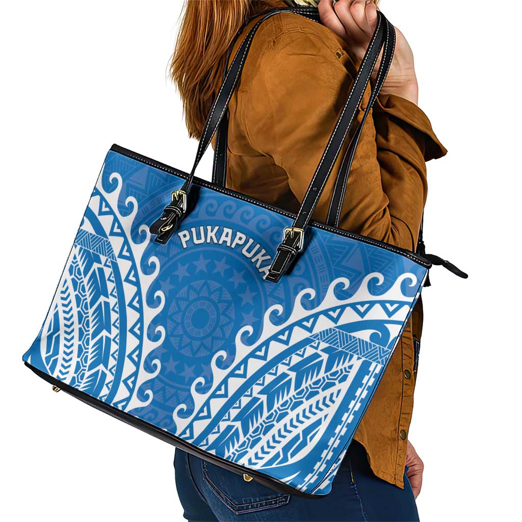Cook Islands Pukapuka Leather Tote Bag Polynesian Tribal Tattoo LT05 - Polynesian Pride