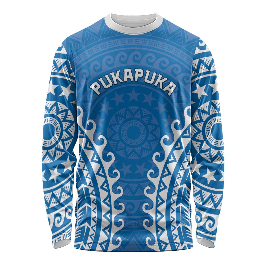 Custom Cook Islands Pukapuka Long Sleeve Shirt Polynesian Tribal Tattoo LT05 Unisex Blue - Polynesian Pride