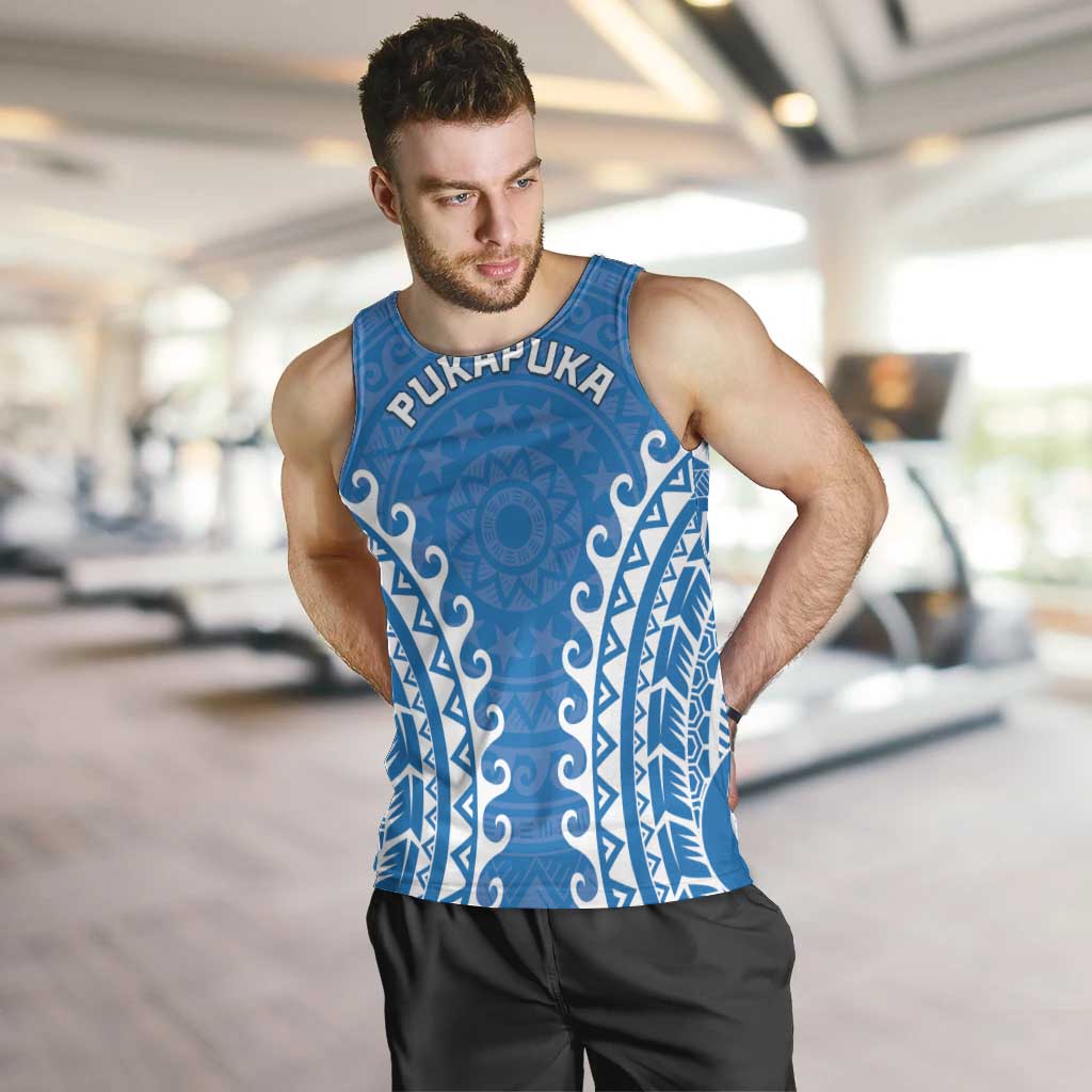 Custom Cook Islands Pukapuka Men Tank Top Polynesian Tribal Tattoo LT05 Blue - Polynesian Pride
