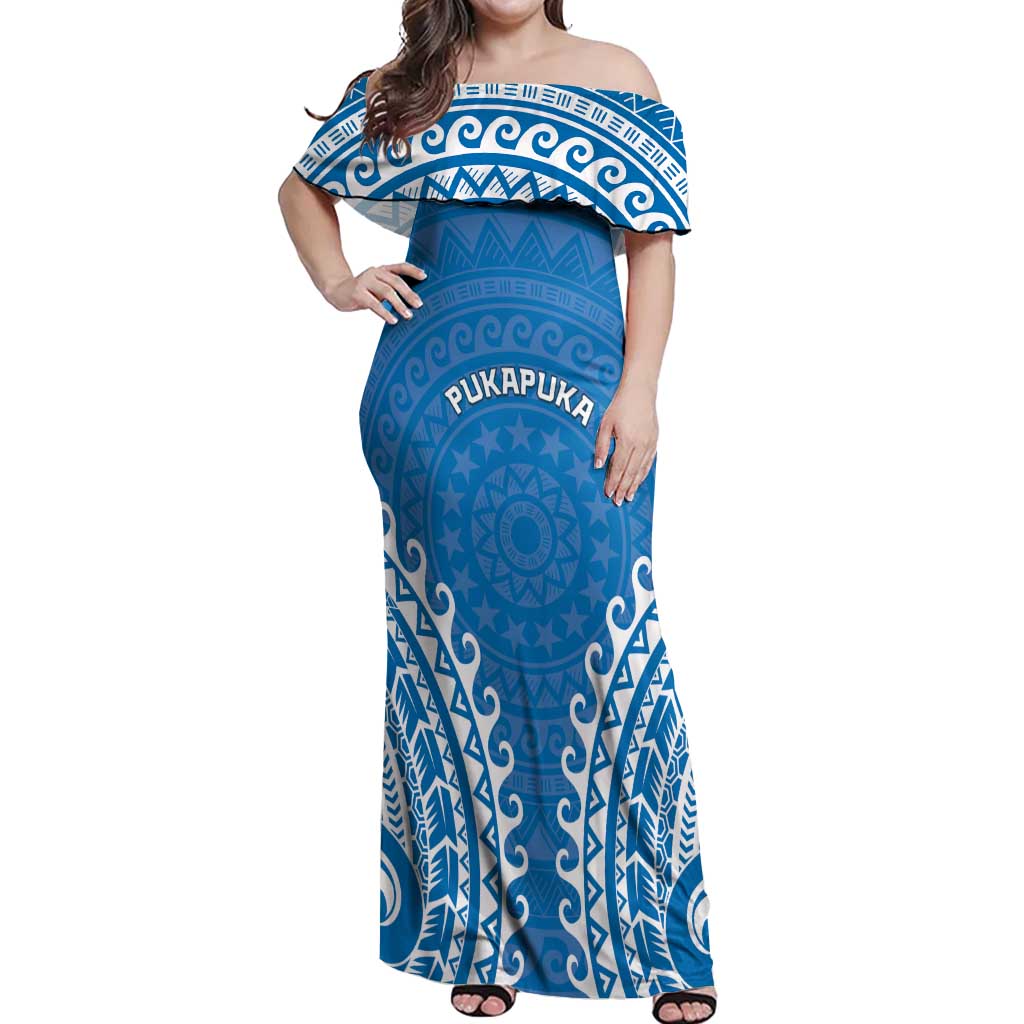 Custom Cook Islands Pukapuka Off Shoulder Maxi Dress Polynesian Tribal Tattoo