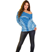 Custom Cook Islands Pukapuka Off Shoulder Sweater Polynesian Tribal Tattoo LT05 - Polynesian Pride