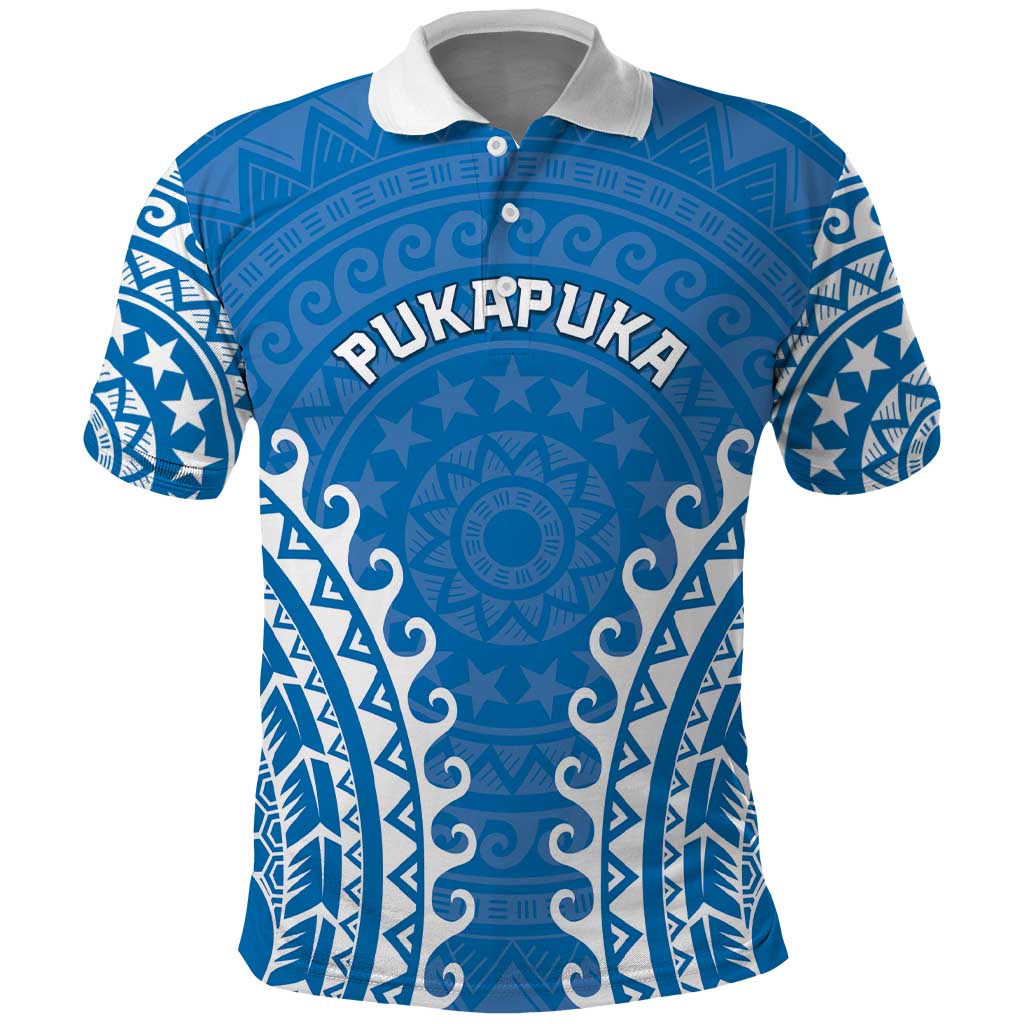 Custom Cook Islands Pukapuka Polo Shirt Polynesian Tribal Tattoo LT05 Blue - Polynesian Pride