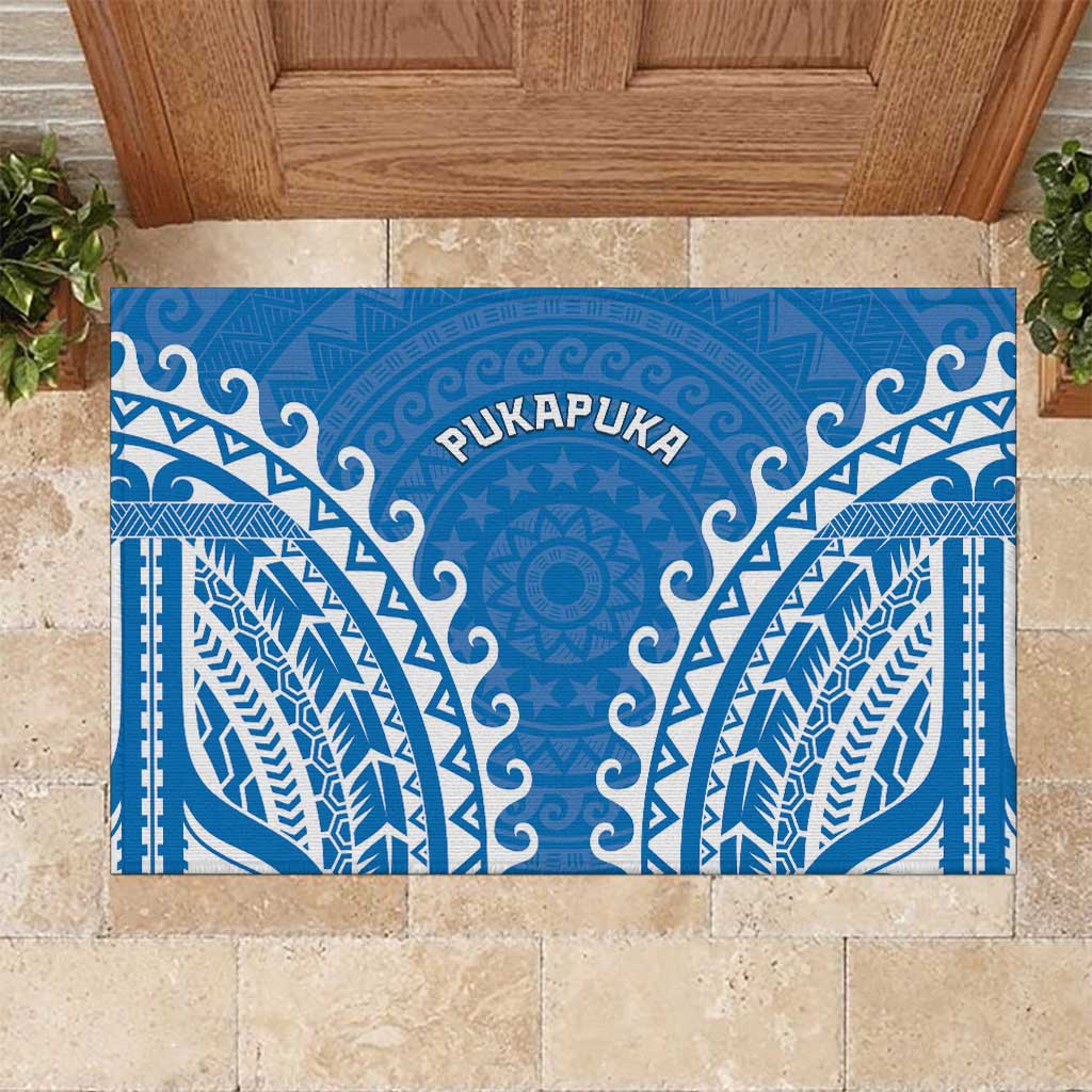Cook Islands Pukapuka Rubber Doormat Polynesian Tribal Tattoo LT05 Blue - Polynesian Pride