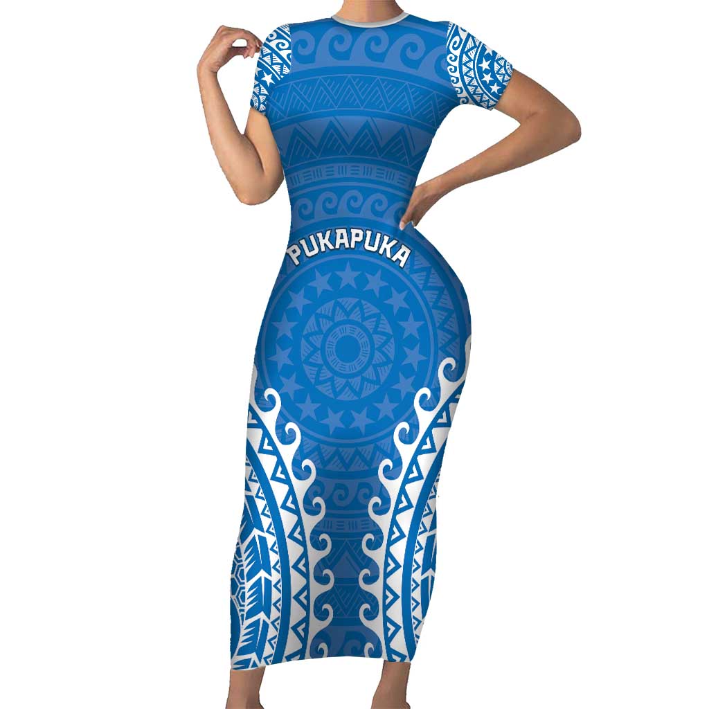 Custom Cook Islands Pukapuka Short Sleeve Bodycon Dress Polynesian Tribal Tattoo