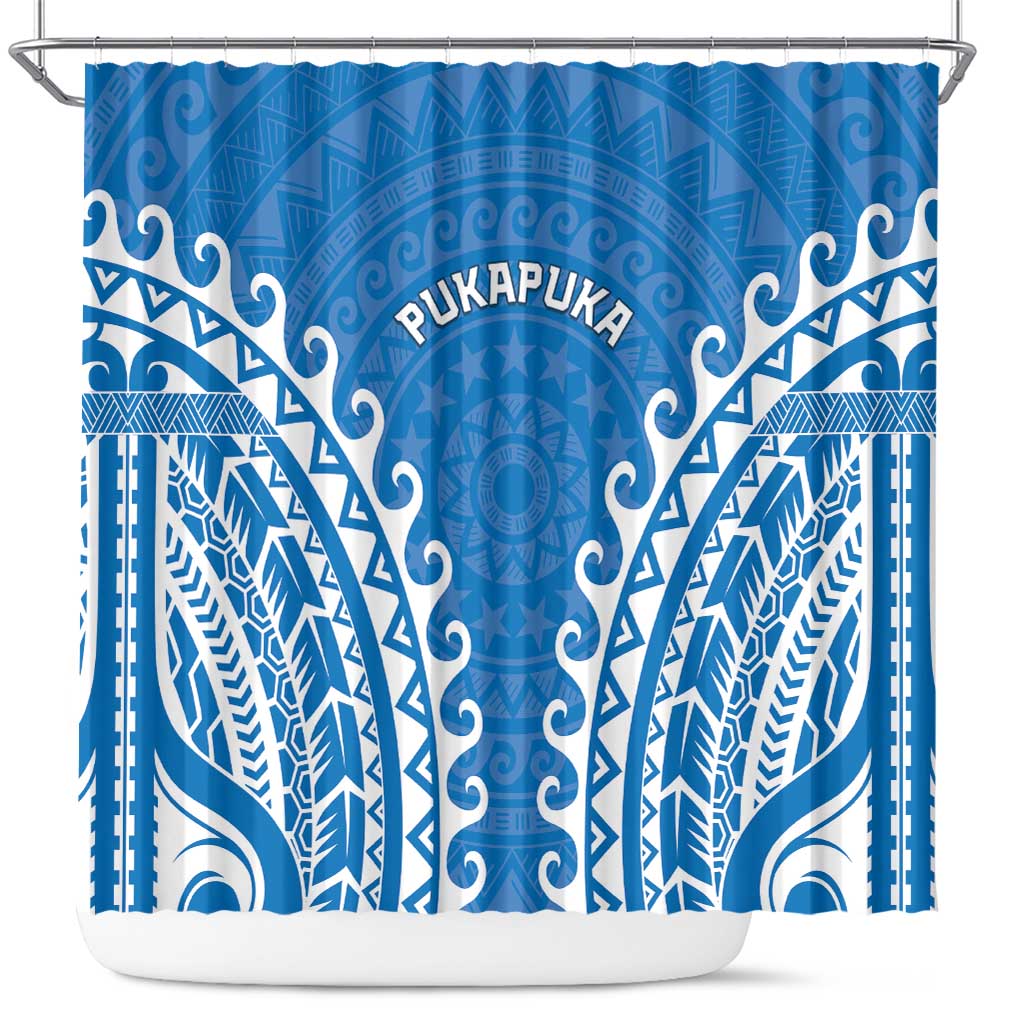 Cook Islands Pukapuka Shower Curtain Polynesian Tribal Tattoo LT05 Blue - Polynesian Pride
